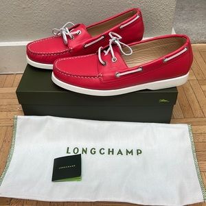 Longchamp dark pink loafer boat shoes moccasins lm cuir NIB NEW rose 39 8.5